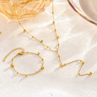 套装钛钢不褪色不过敏手环保色转运珠小珠子简约金色豆豆手链工厂