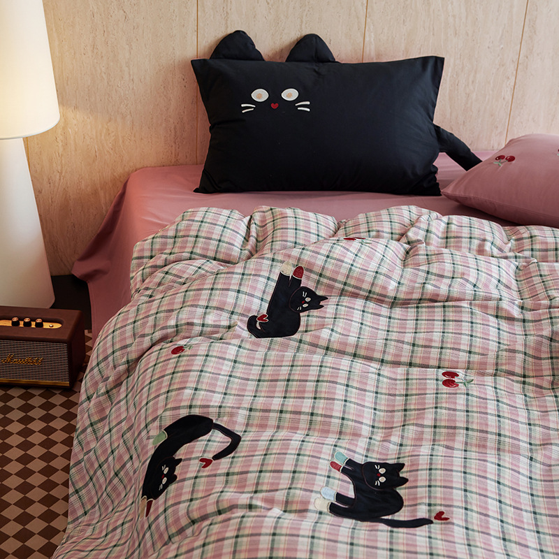 Ins Cute Cartoon 100S All-Cotton Brushed Four-Piece Set Thickened Pure Cotton Autumn and Winter Warm Mix-And-Match Pillowcase Bedding