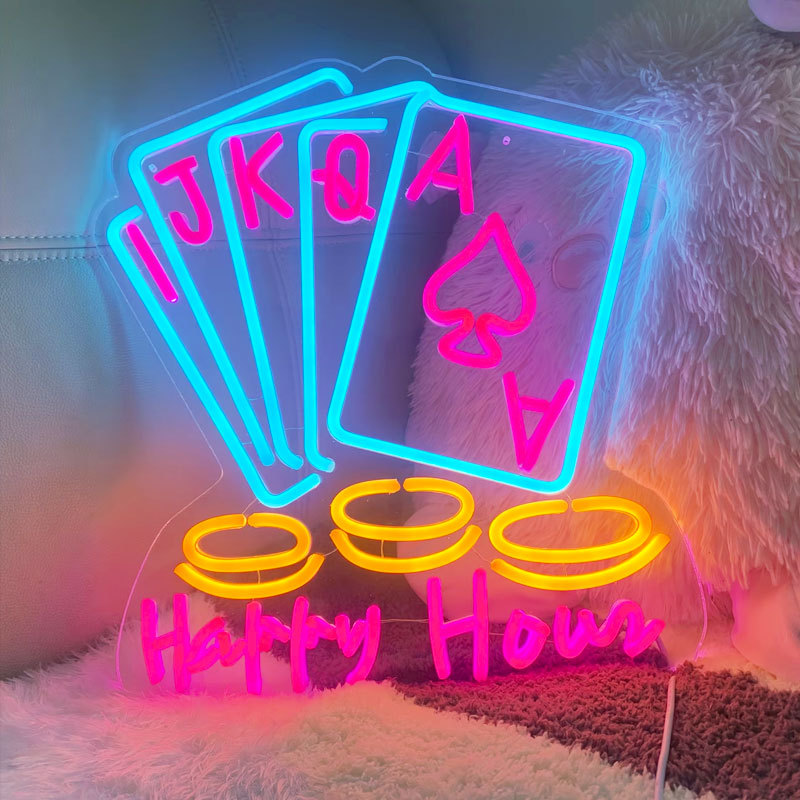 Happy Hour Neon Sign for Wall Decoration, LED Room Game Light, USB Powered