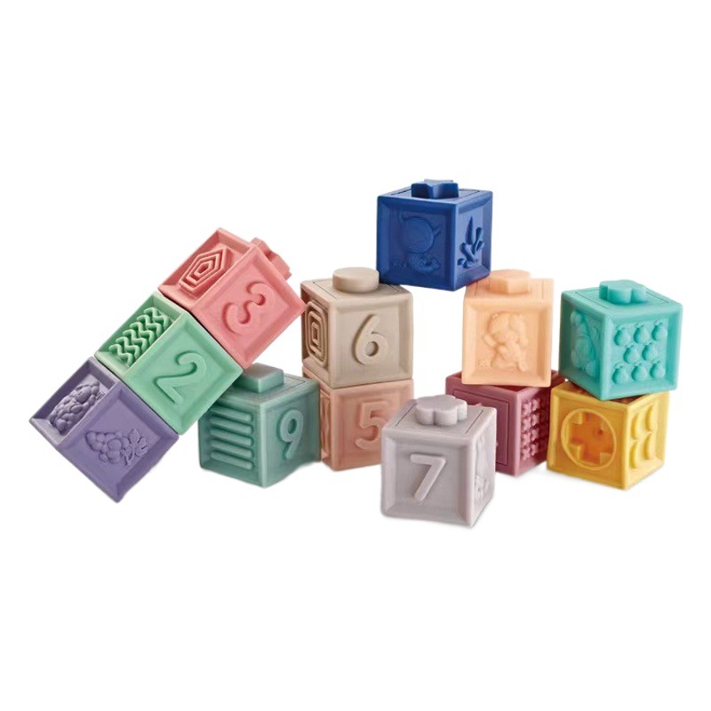 Transfronterizo de exportación de goma blanda bloques de construcción juguetes Infantil Educación Temprana animal color digital cognición montaje de bloques de construcción pellizco música