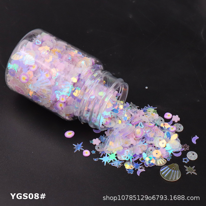 Internet celebridad efecto luminoso lentejuelas mixtas Concha mixta ciruela cóncava copo de nieve cuentas redondas DIY relleno Delgado