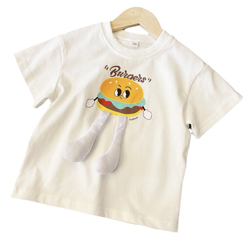 Stunt Street Parent-Child Suit Mother and Son Summer Outfit 2024 New Release Family of Three Children Stylish Burger Short Sleeve Whole Family T-shirt