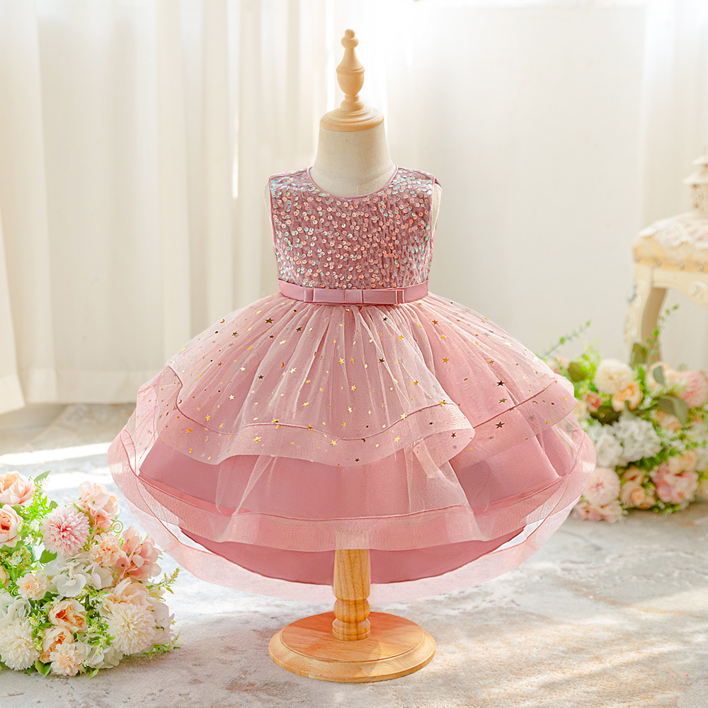 Vestido para niños, vestido de princesa, hilo esponjoso con lentejuelas, vestido de fiesta de niña de flores, vestido de lavado de un año para bebés