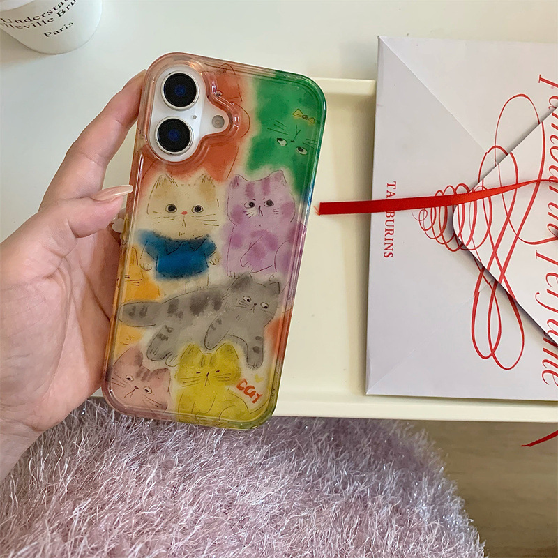 Divertido gato de graffiti de color para iphone16ProMax Apple 14 funda para teléfono móvil 15 femenino 13 nuevo 15PM
