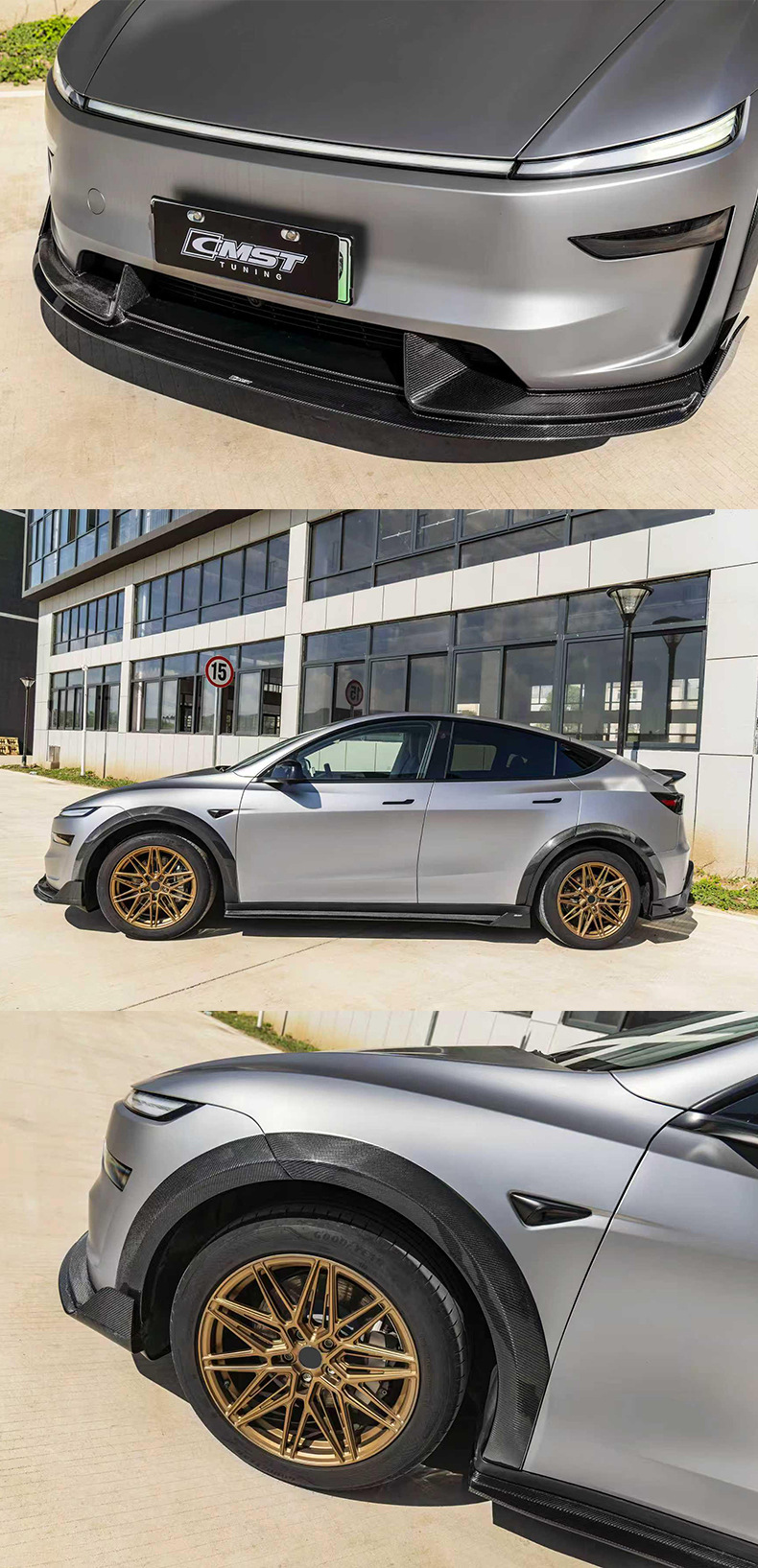 CMST Style Carbon Fiber Front Lip Rear Lip Spoiler Wide Body Fender Rear Bumper for Tesla Model Y