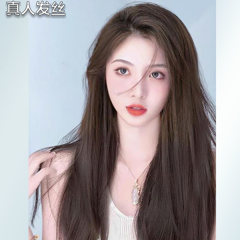 Wig plus size Elegant Long Straight Hair Traceless Casual Hair Silk Wig Ponetail Lace Light Full Head Cover