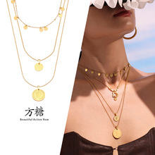 方糖不锈钢女王头像三层叠戴项链时尚百搭超出境首饰欧美个性饰品