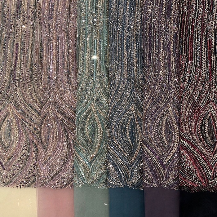 Tela de encaje de alta gama con bordado de cuentas personalizado, tela de encaje de moda para vestido de novia de estilo francés de lujo. image 7