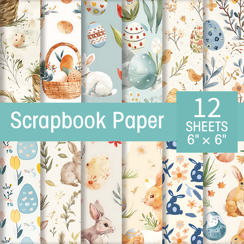 12 Pieces of Retro Handbook Material Paper Easter Bunny Scrapbook Magazine Material DIY Handbook Background Paper