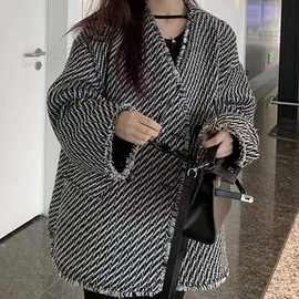 格子双排扣小香风外套女新款秋冬款外穿气质宽松学生百搭显瘦大衣