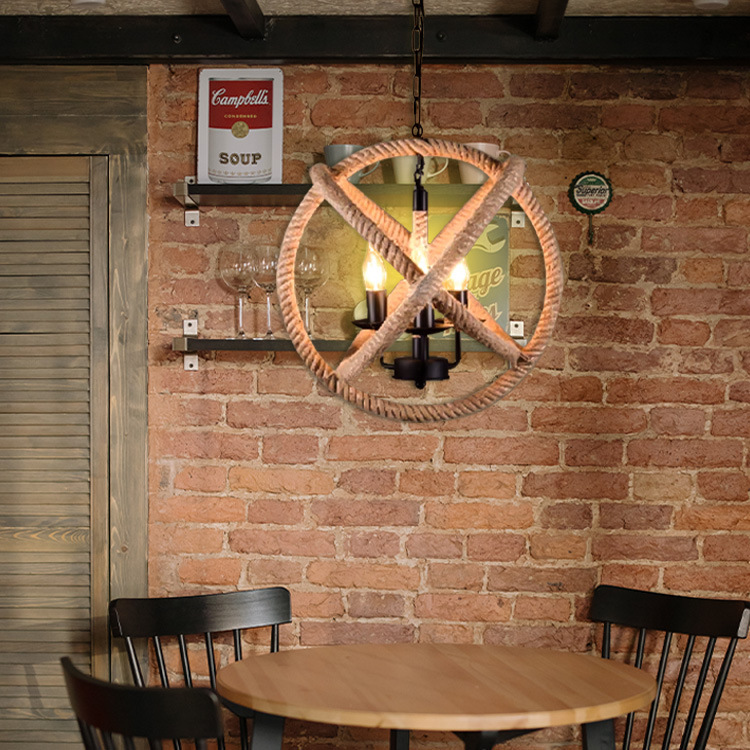 Lámpara de cuerda de cáñamo retro americana tienda de ropa creativa restaurante de alojamiento residencial cafetería de estilo industrial individual lámpara de caja de hotel