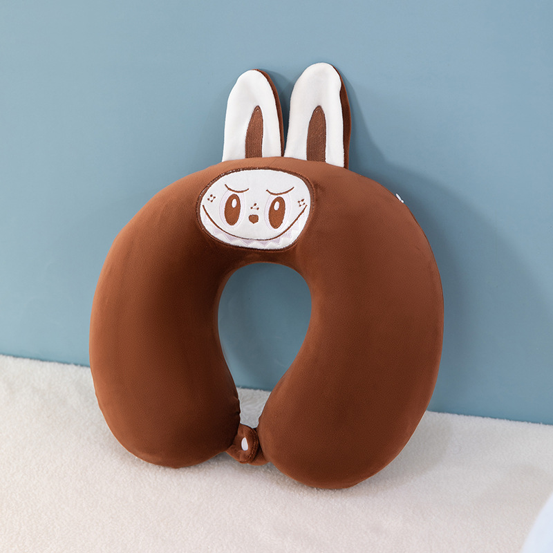 Almohada en forma de U de espuma viscoelástica para viaje - Diseño de dibujos animados, para columna cervical,神器 de siesta de oficina, portátil para adultos y uso en automóvil
