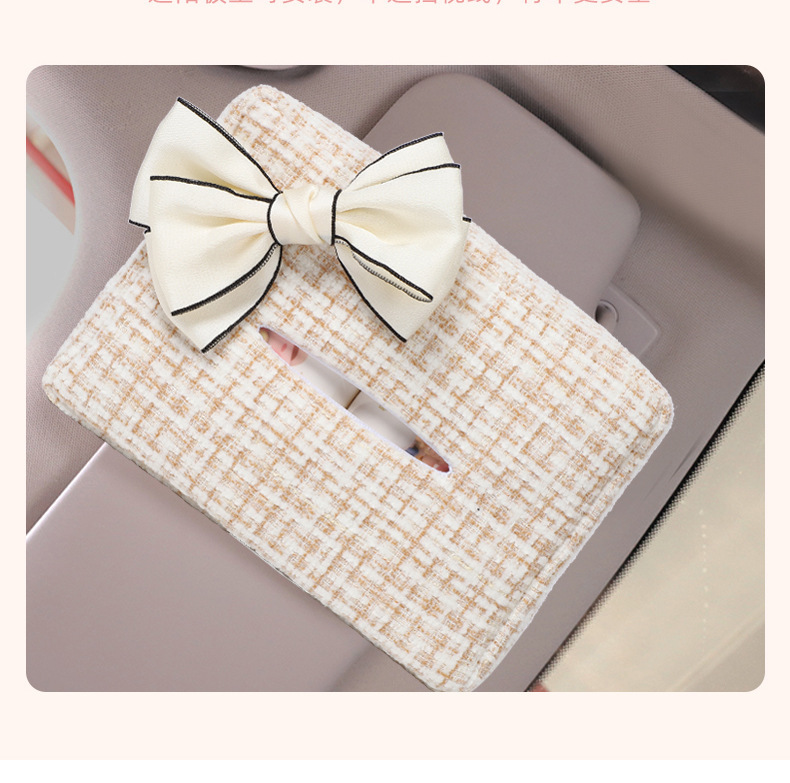 Xiaoxiangfeng Car Tissue Storage Box Hanging Cute Bow Car Tissue Box Multifunctional Car Tissue Box