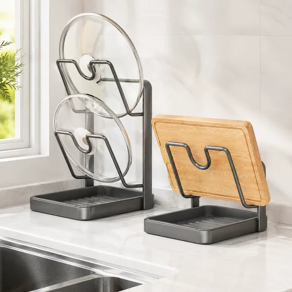 Line-Shaped Countertop Pot Lid Holder Kitchen Vertical Multifunctional Storage Rack for Kitchen Utensils Yx