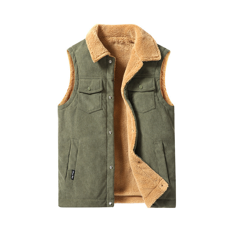Lammweste für Männer im Winter, Fleece sorgt für zusätzliche Wärme. 2023 Weste für ältere Menschen mittleren Alters, mit Kragen und mehreren Taschen für_voghion.com