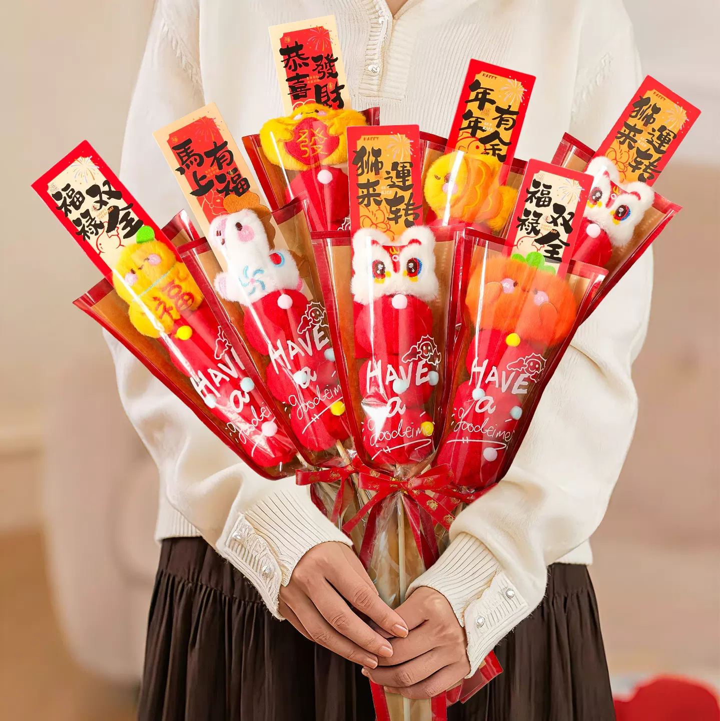 2026马年毛绒糖葫芦福桶摆件春节过年氛围装饰送老师朋友新年礼物