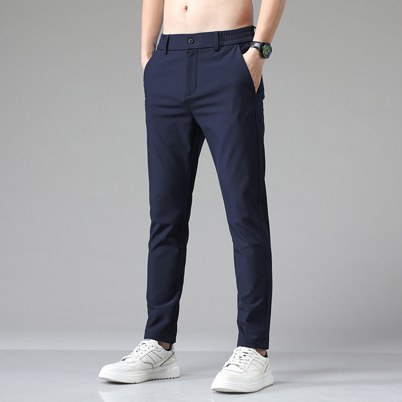 Silk suit, blue trousers
