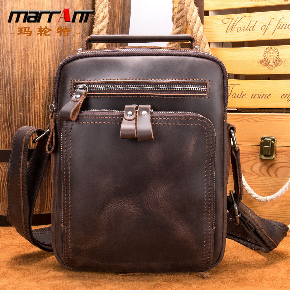 Túi đeo chéo nam da bò thật 22×7×25,5 cm kiểu dáng cổ điển có quai xách — 6014 cà phê, Màu đen, Màu đen vân vải, Cà phê dầu