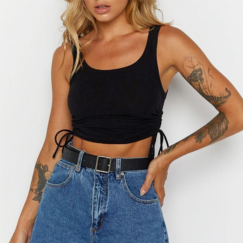 Chaleco corto ajustado con cordón y cuello redondo, estilo europeo y americano, tendencia de moda de Amazon para el verano de 2025. image 6