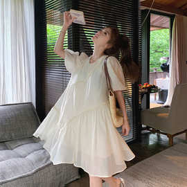 法式小个子白色短袖连衣裙子女装2024新款夏季初恋清纯奶甜短裙
