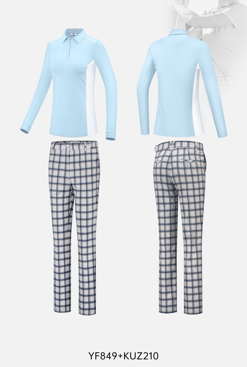 Áo polo dài tay đồng phục golf in logo miễn phí — Bộ đồ caddie nữ [Quần trên màu xanh nhạt] YF848 KUZ210/209, Bộ đồ caddie nữ [quần áo màu xanh nhạt] YF851 KUZ210/209, Bộ đồ cùng mẫu cho nam tùy chỉnh, Bộ đồ caddie nữ [quần áo màu xanh] YF850 KUZ210/209 chi tiết 16