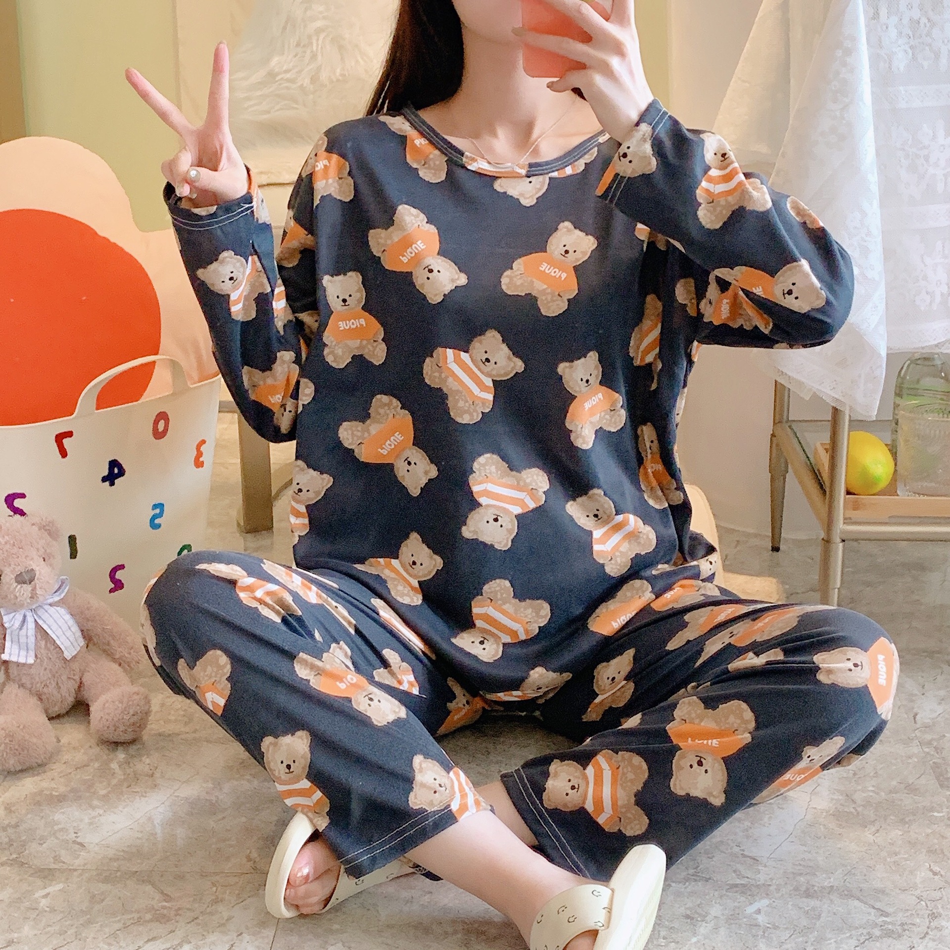 Pijamas mujer otoño estudiante ins manga larga primavera y otoño estilo coreano