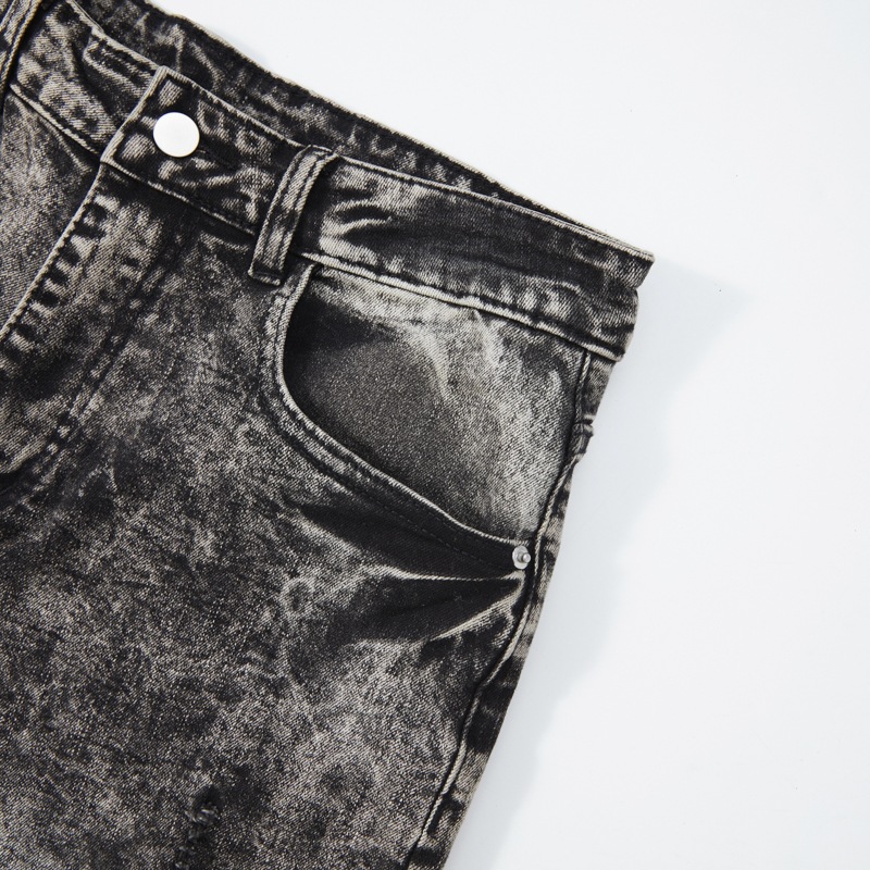 Men's High Street Snow Wash Jeans Gradient Faded Distressed Straight Leg American Denim_viptrois.com