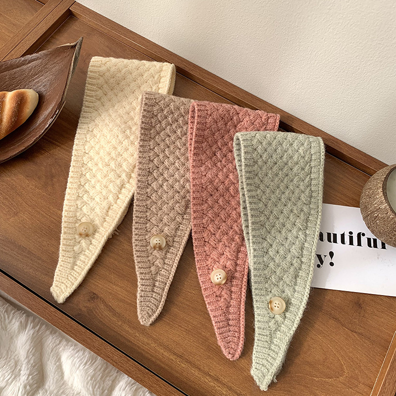 Bufandas de otoño y invierno lindas escolares de lana caliente botón japonés coreano tejido corto de cuello de protección