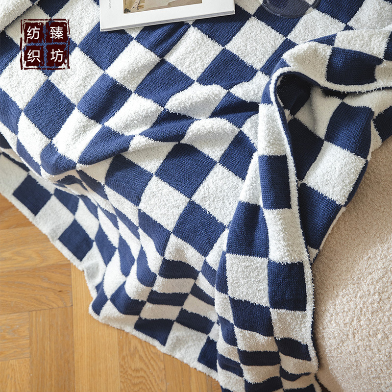 新款 簡約方格針織毛線蓋毯 辦公午休毯 拍照道具家具軟裝配飾