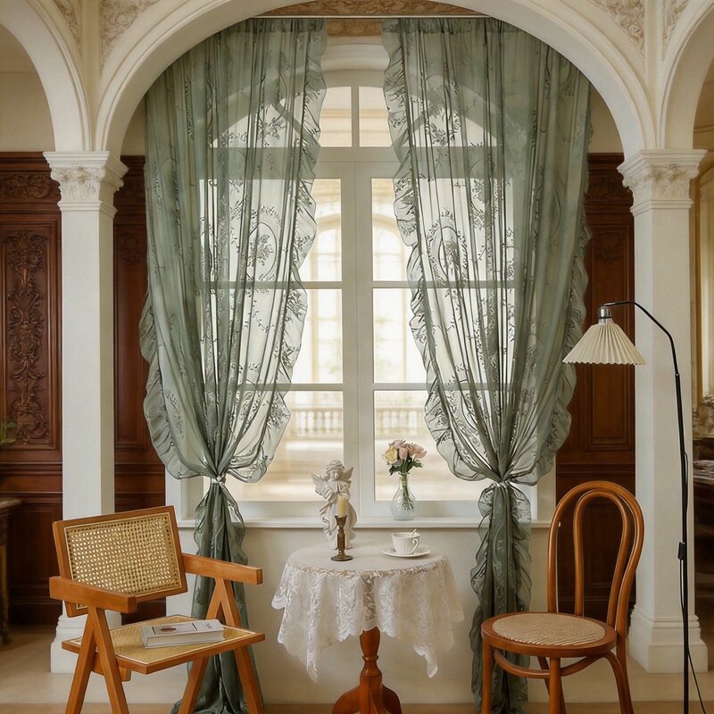 New round mirror flower French pastoral lace curtain living room bedroom balcony bay window semi-shading window screen manufacturers cross-border New round mirror flower French pastoral lace curtain living room bedroom balcony bay window semi-shading window screen manufacturers cross-border