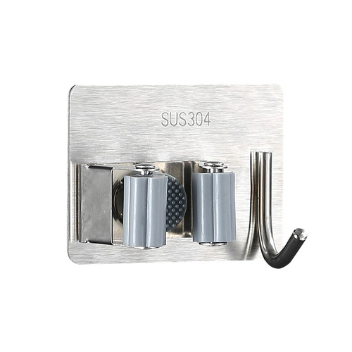 Stainless steel mop hook mop clip wall hanging punch-free broom clip bathroom toilet strong adhesive clip