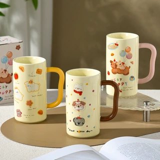 可爱快乐狗直筒杯创意个性无盖马克杯女生高颜值大容量陶瓷喝水杯