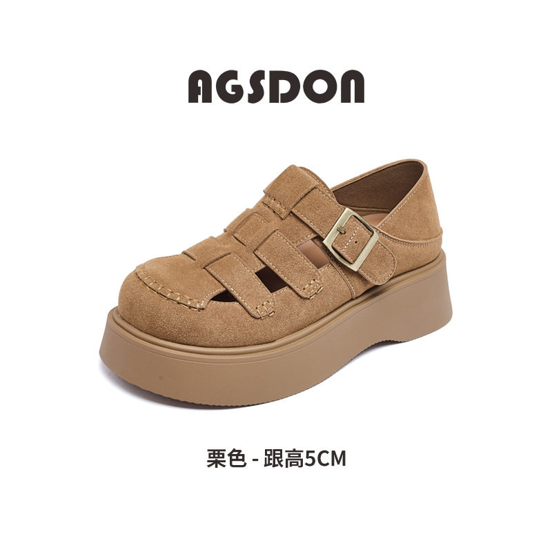 Augustion Roman Sandals Mujer 2025 Nuevo estilo de verano Ropa exterior Baotou Suela gruesa Boken Tejida Jaula de cerdo Zapatos individuales