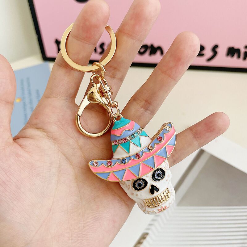 Cross-border New Halloween Ghost Festival Diamond Metal Hat Ghostface Keychain Bag Pendant Keychain Small Gift