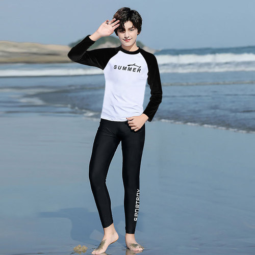  Children's Summer Swimsuit Split Swimsuit Sun Protection Long Sleeve Long Pants Boys Letter Sports Diving Quick-Drying Swimsuit