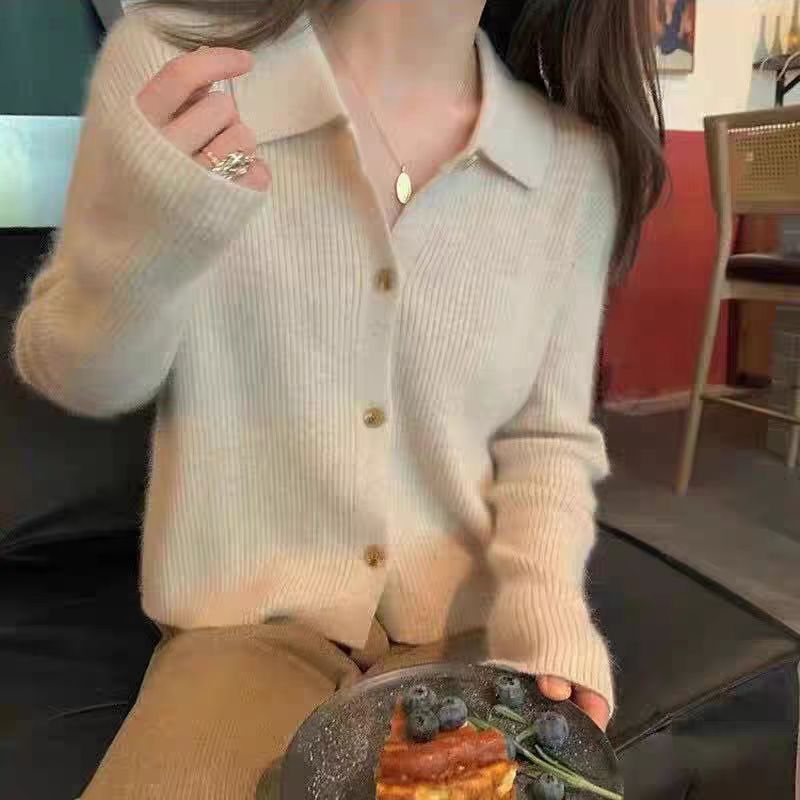 拉夏贝尔polo领100羊毛衫女秋冬修身长袖T恤小香风羊绒毛衣上衣|undefined