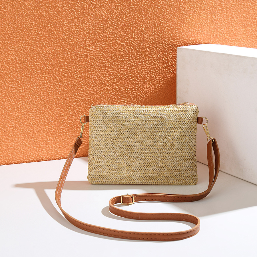 All Seasons Season Women's Gender Vacation Style Women's Small Straw Color Block Bow Knot Vacation Square Zipper Crossbody Bag
