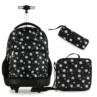 Amazon Rolling Backpack Printed Three-Piece Set, Can Be Carried on the Back or Pulled, Unisex, Lightweight, Spine-Protecting