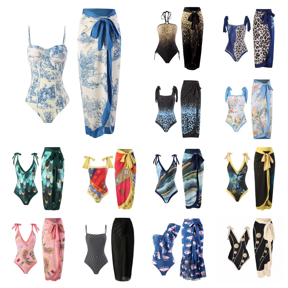 2025 Европейский и Американский трансграничный соединенных женщин Купальник Пляжный пляж bikini плавательный купальник Ретро цельный бикини