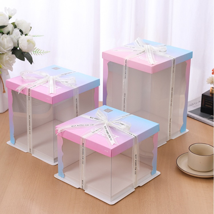 Red caja de pastel de cumpleaños translúcida 6 6 8 10 12 pulgadas más caja de embalaje cuadrada de doble capa al por mayor