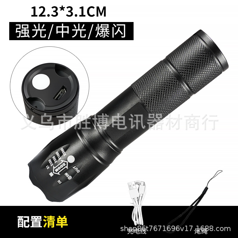 Transfronterizos al aire libre T6 telescópico zoom brillante antorcha de aleación de aluminio impermeable al aire libre corriendo por la noche ciclismo patrulla luz del reflector