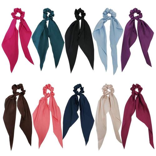 Cross-border solid color satin fabric streamers large intestine hair ties European and American solid color silky square scarf ponytail hair ties batch