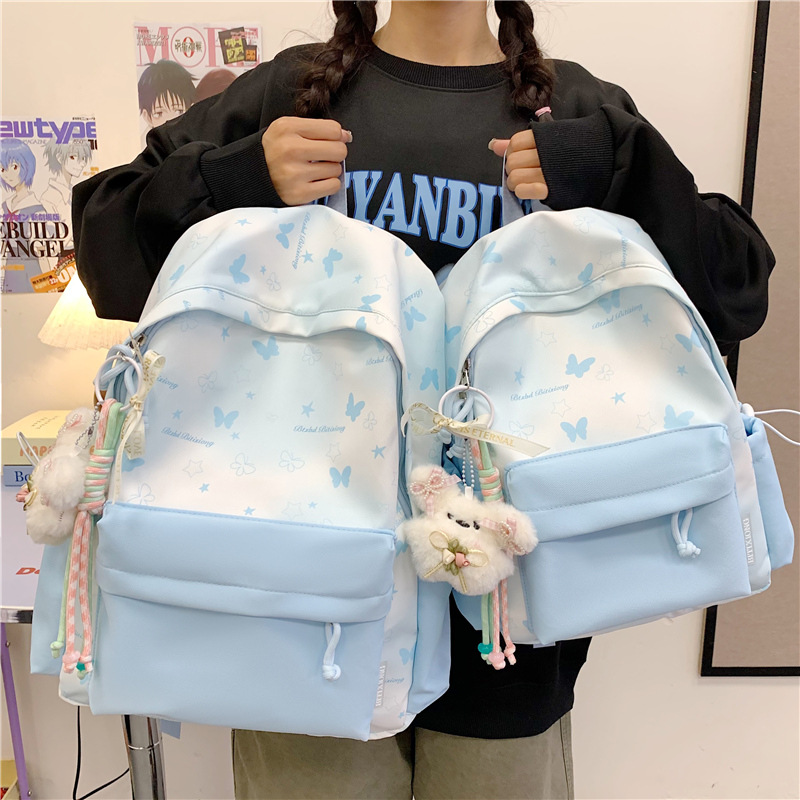 2025 Summer School Bag Female Ins Niche Korean Version Primary School Junior High School Student Backpack College Student Computer Travel Bag