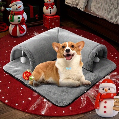 Holiday Cheer Cozy plush Detachable Cat Tunnel with Zipper