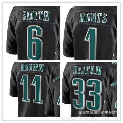 Оливковая футболка NFL с вышивкой, модная версия Eagles № 6 HURTS Football Eagles Jersey