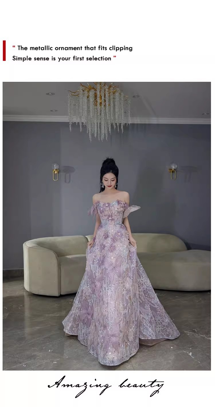 Damen Abendkleid Ein Schulter Schmetterling Blumen Feenkleid_voghion.com