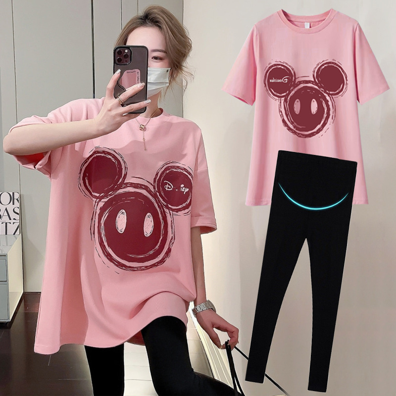 Internet Celebrity Fashion Pregnant Women's Top for Outer Wear 2024 Summer Thin Casual Loose Mid-length Short-sleeved T-shirt Ins