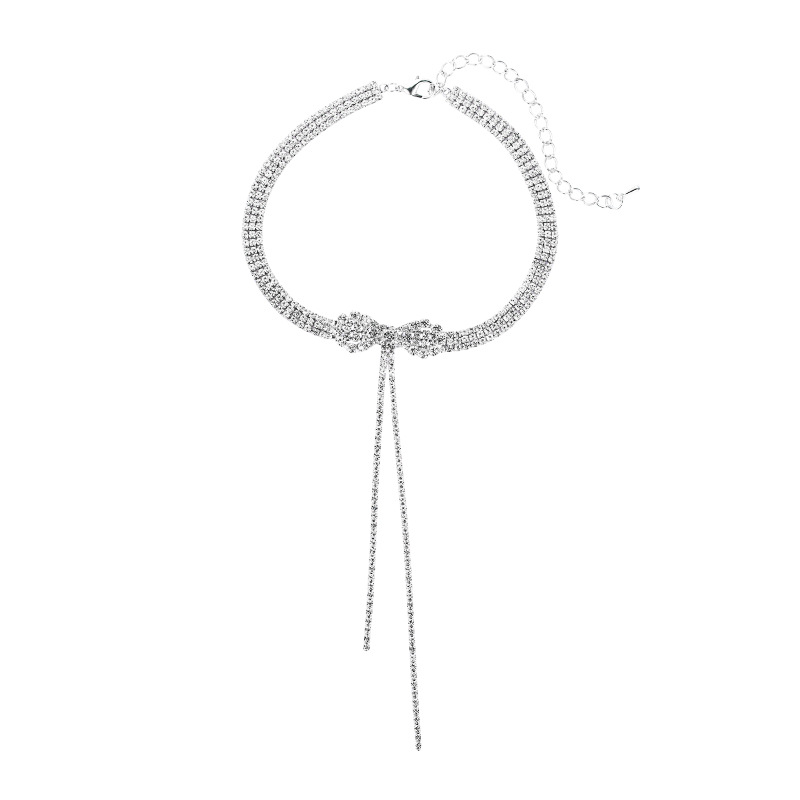 fashion bow rhinestone tassel short necklace wholesalepicture6