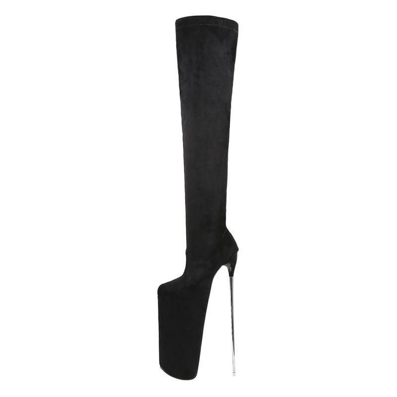 Nueva frontera europea y americana tacón de aguja de metal negro 30cm sobre la rodilla botas elásticas largas más tamaño 44-50 tamaño botas de mujer moda image 1