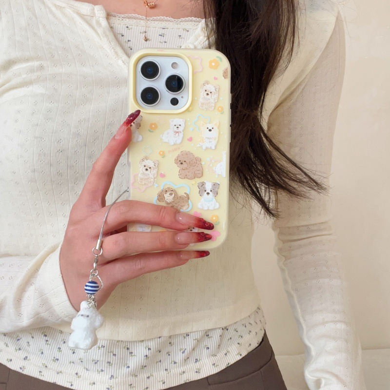 Ins dibujos animados lindo cachorro para iPhone15/16pro funda para teléfono móvil Apple 14promax creativo femenino 13p